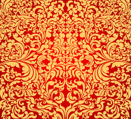 Gold floral art pattern on red background