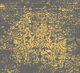 Gold floral art pattern grunge style on a gray abstract background