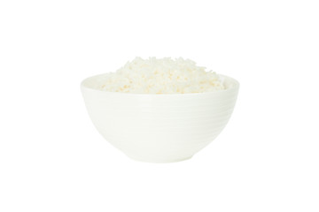 White rice in a white bowl isolated with clipping path