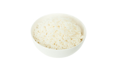 White rice in a white bowl isolated with clipping path