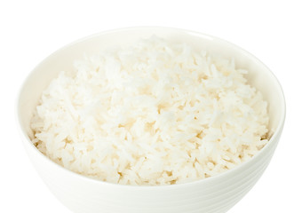 White rice in a white bowl isolated with clipping path