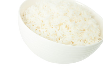 White rice in a white bowl isolated with clipping path