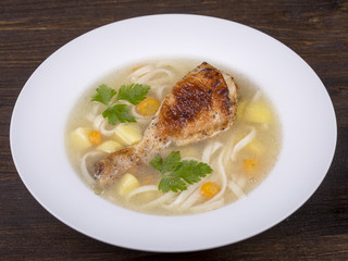 Chicken soup with noodle and vegetables