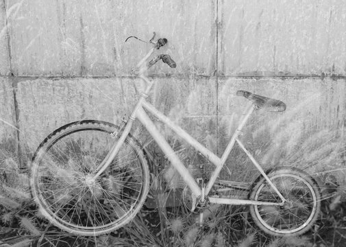 Black and white double exposure of bicycles picture style .