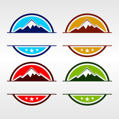 Mountain Peak Colors Emblem with Stars Logo Template