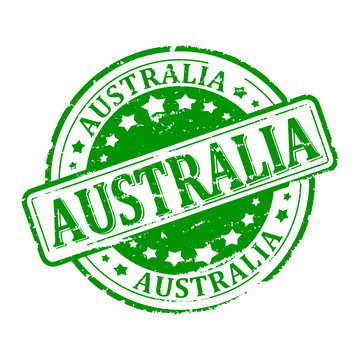 Scratched green stamp with the words - australia - vector svg