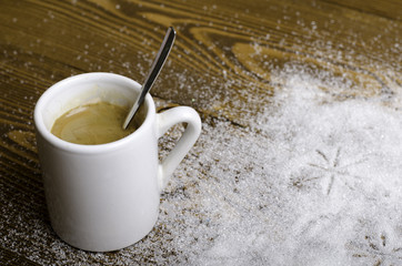 Black coffee in a white cup.