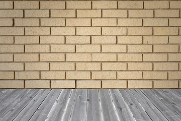 brick wall background and plank wood floor