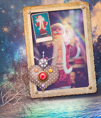 Vintage postcard with Santa Klaus and starry seaside background © Rosario Rizzo