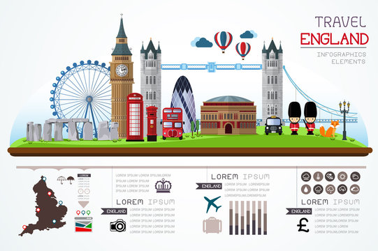 Info graphics travel and landmark england template design. Concept Vector Illustration