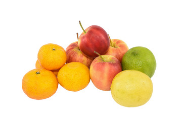Orange, Lemon, Apple on  white background.