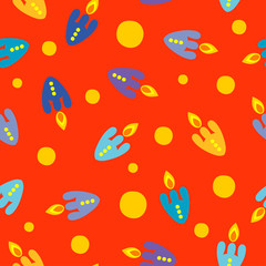 Seamless vector background with decorative space rockets and planets