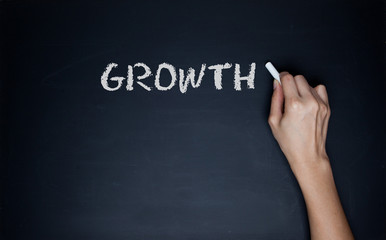 Hand writing Growth word with chalk