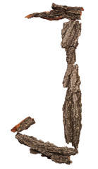 Alphabet from bark tree isolated on white background. Letter J