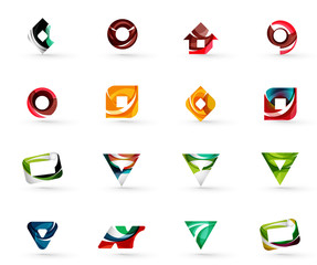 Set of various geometric icons -  rectangles triangles squares circles or swirls, created with flowing wavy elements