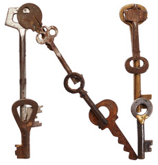 Alphabet from old keys isolated on white background. Letter N