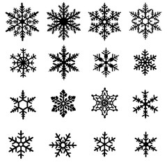 Set of black snowflakes isolated on white background