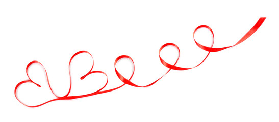 Red hearts ribbon isolated on white
