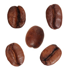 close up coffee beans, isolated on white background