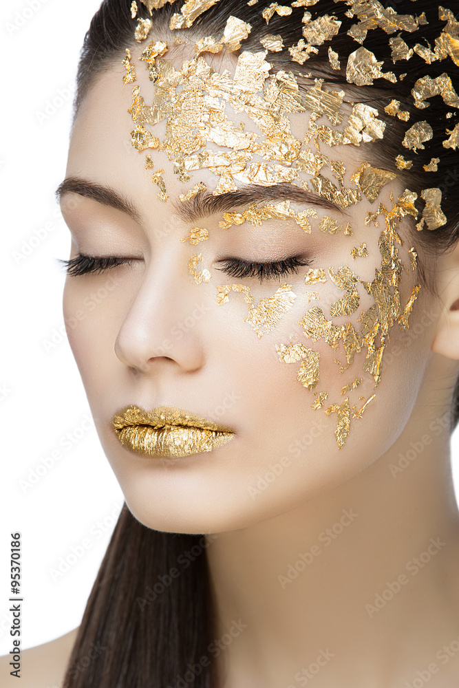 Poster girl with gilden foil makeup