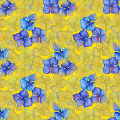 Blue violet hydrangea flowers composition seamless pattern background texture 