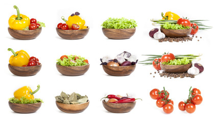 Vegetables collection isolated on white background. fresh vegetables and spices on a white background. set of vegetables. vegetables in the store