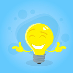 Light Yellow Bulb Cartoon Character Concept Idea Emotion Happy Smile Face