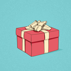 Red Gift Box Present Sketch Retro Vector