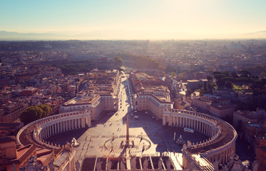 Rome, Italy. Famous Saint Peter's Square in Vatican and aerial view of the city