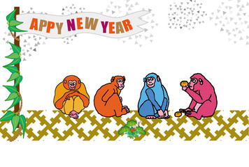 ポップな猿のイラスト年賀ハガキ