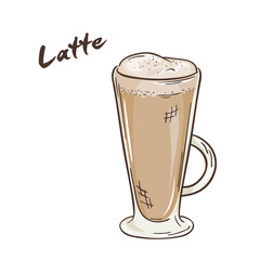 vector printable illustration of isolated cup of latte with label