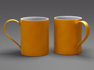Empty blank mugfor coffee or tea isolated on gray background 3D 