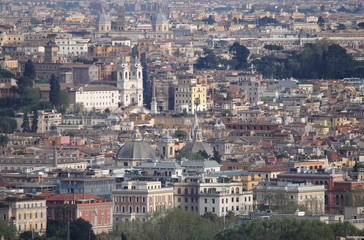 Panoramic view of Rome with Trinita' dei Monti church