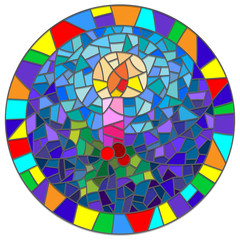 Fototapeta premium A vector illustration in stained glass style with a candle on the theme of winter holidays