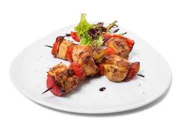 Delicious shish kebab on skewers.