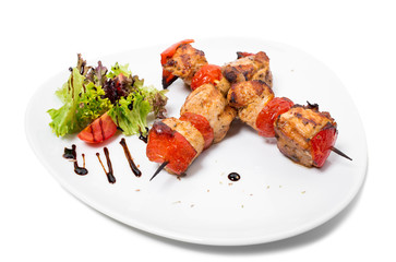 Delicious shish kebab on skewers.