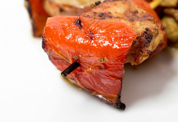 Delicious shish kebab on skewers.