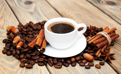coffee cup and coffee beans