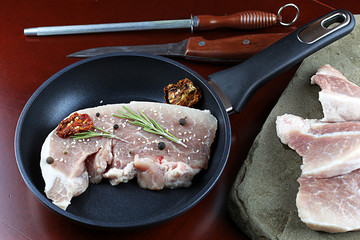 steak in a frying pan