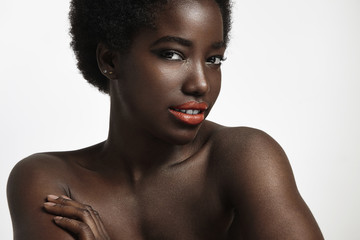charming black woman with strobing skin