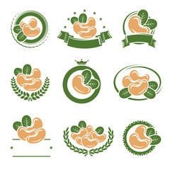 Cashew nuts labels and elements set. Vector