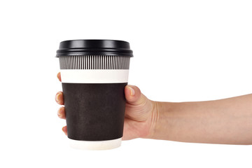 hand holding disposable coffee cup
