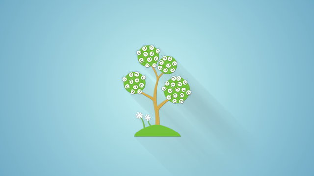 Growing tree flat style animation with long shadows