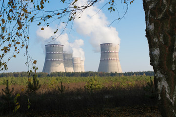 nuclear power station and smoke from the chimney