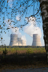 nuclear power station and smoke from the chimney