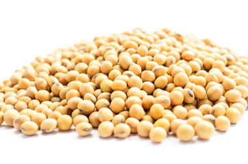 pile of soybeans on white background.