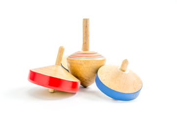 vintage wooden top toy isolated on white background