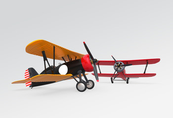 Two biplanes on the ground. Clipping path available.