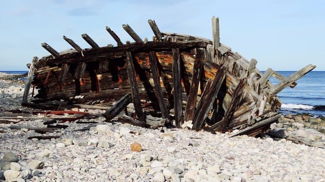 The wreck of the schooner Swiks that grounded on an offshore sandbank outside northern Oland, Sweden, one hard winter night 1926. The wreckage was blown ashore in a storm 1954. This is what is left.