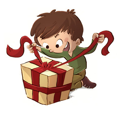 niño abriendo un regalo